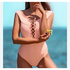 Cupshe Swimsuit Size Large Peach Pink Lace-Up One-Piece Beach Pool Swim NEW NWT
